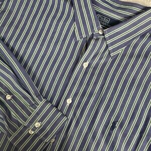Ralph Lauren Andrew Blue/Green Stripe Men’s Shirt 17 1/2 Button Down 36-37 XL
